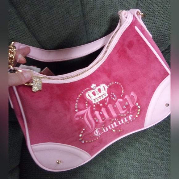Pink Dreamy Velour Shoulder Bag With Rhinestones (Also Available, In Black) - Picture 1 of 6